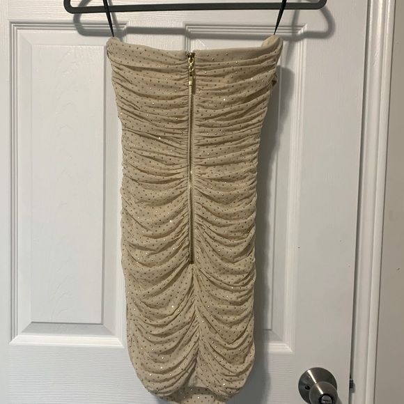 Glamorous strapless gold stud BEBE dress - Picture 2 of 4